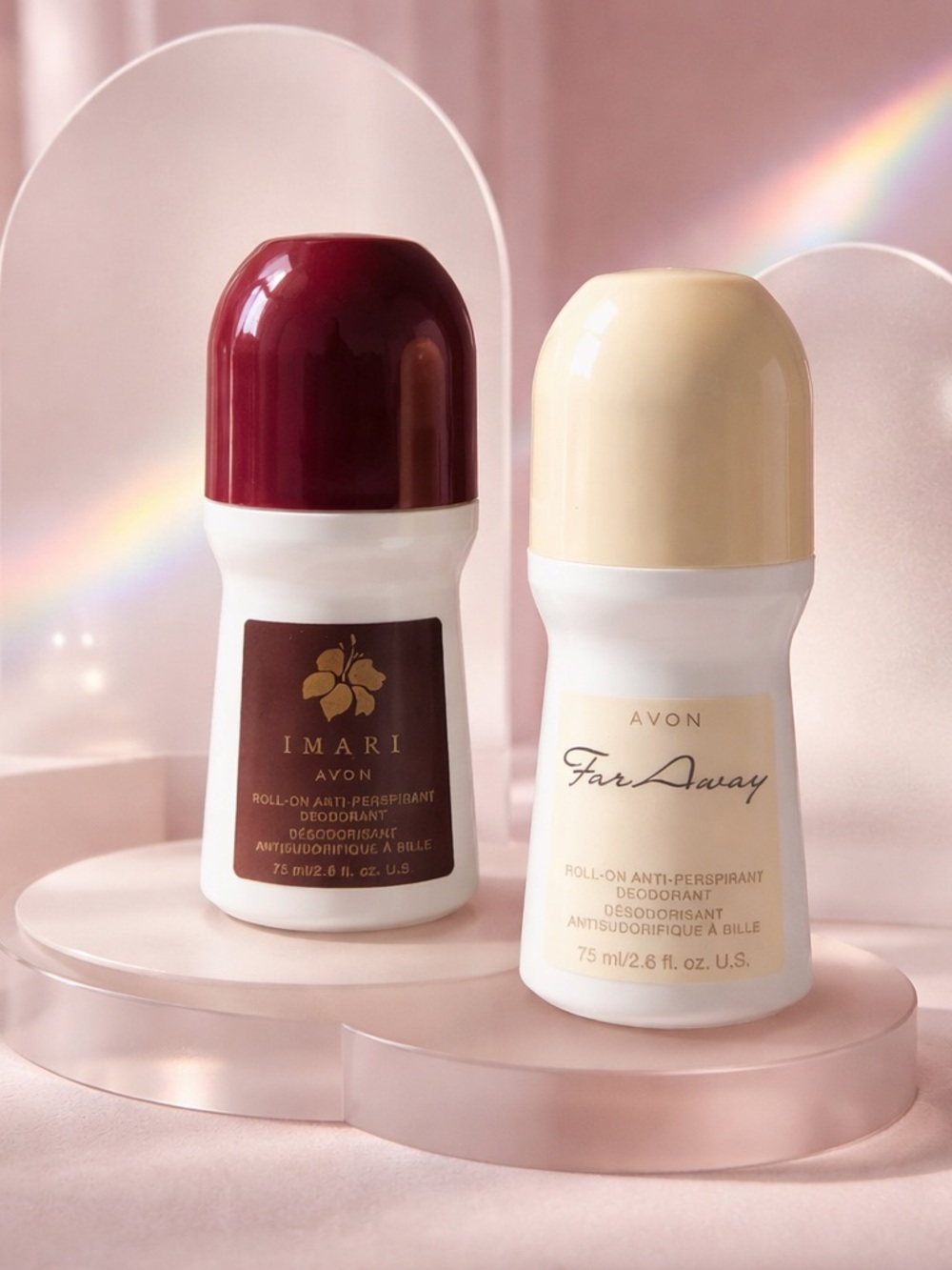 Avon Imari (Burgundy) & Far Away (Cream) Roll-On Deodorants